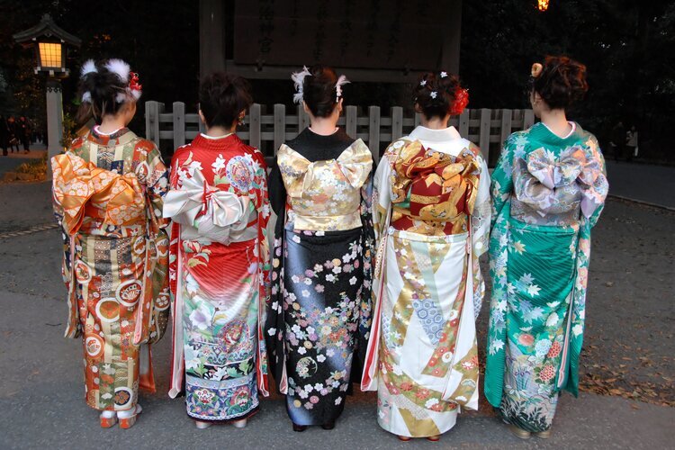 Japanese women in Kimonos during the coming of age celebration