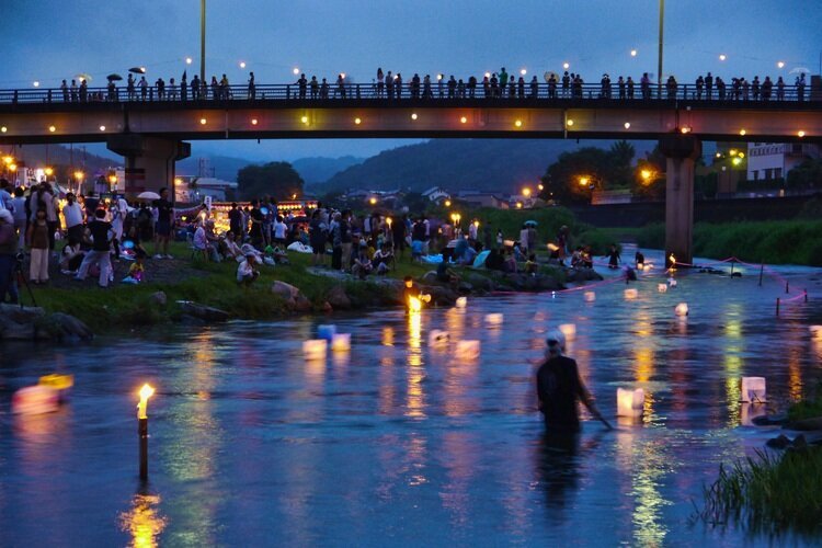 Bon Festival lanterns floating in Japan