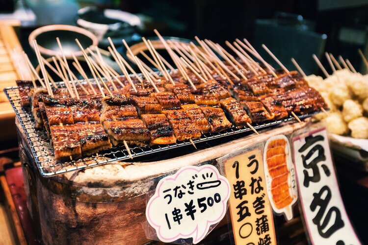 Japanese Food, Grilled Unagi or Fresh Water Eel at Nishiki Market