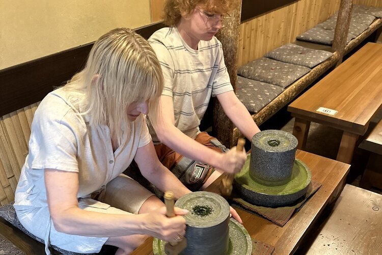 Our customers grinding matcha