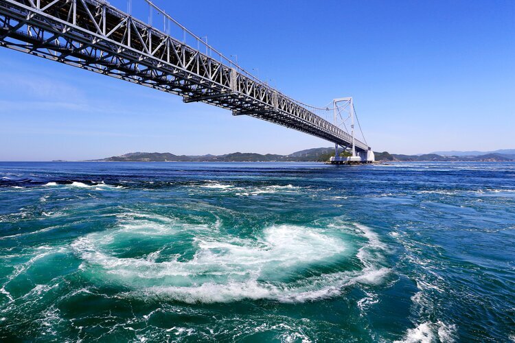Naruto whirlpools and bridge in Pacific ocean