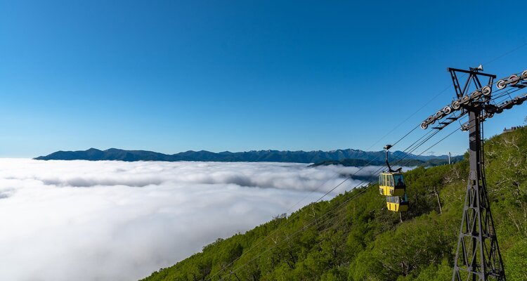 Panorama view from Unkai Terrace in summer August, Hokkaido, Japan