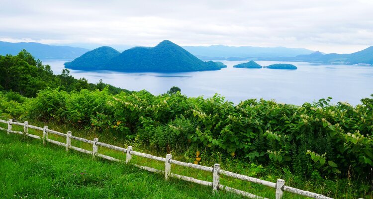 Toya lake in Shikotsu-Toya National Park in June, Hokkaido Japan