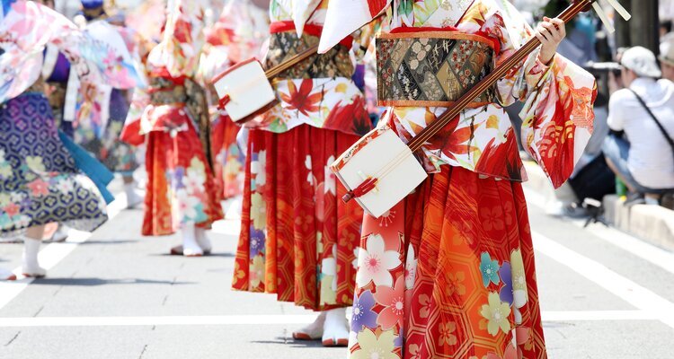 Japanese performers dancing in the famous Yosakoi Soran Festival held in June in Sapporo, Hokkaido Japan
