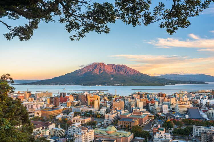 View Sakurajima from Shiroyama Observatory in downtown Kagoshima