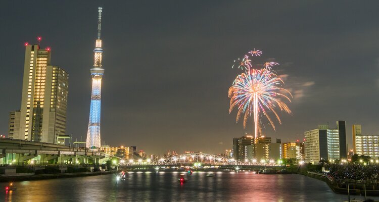 Firework Festival in Tokyo at Sumida River near Tokyo Sky Tree