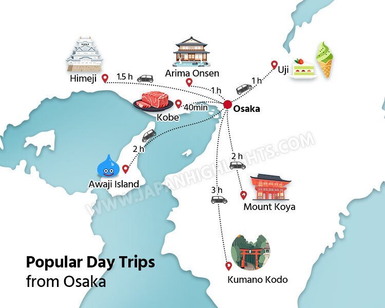 Osaka day trip map