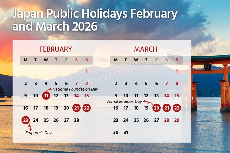 Japan February and March holiday schedule