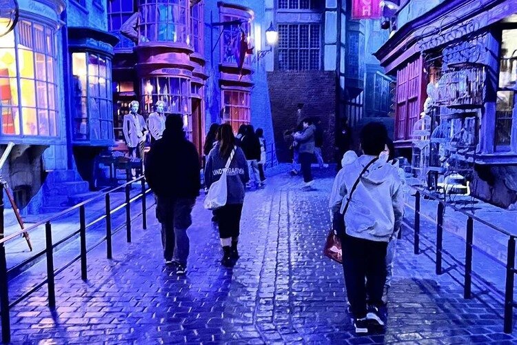 Travelers Walk along the magical streets of Diagon Alley