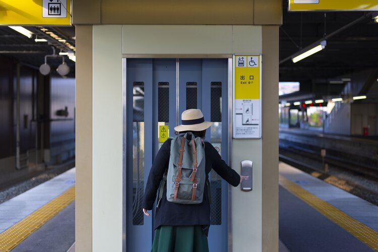 Elevators in a Japanese train station