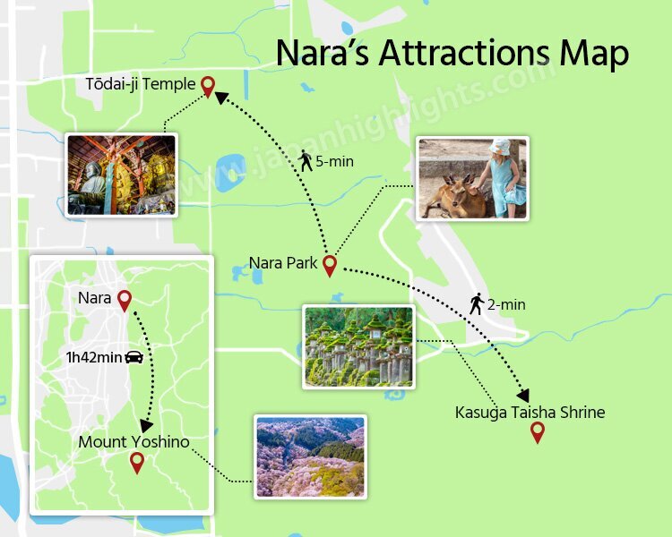 Nara attractions map, Nara Travel Map