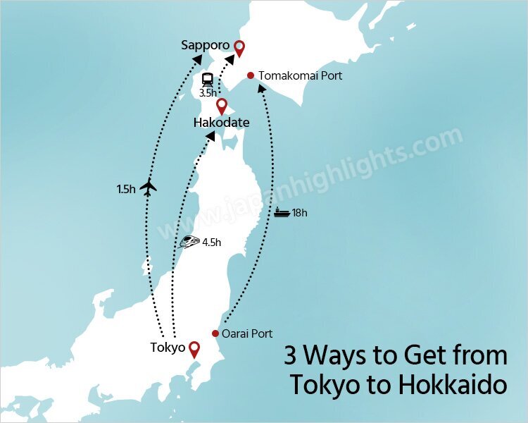 Get to Hokkaido from Tokyo map