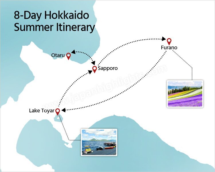 8-day Hokkaido summer itinerary map