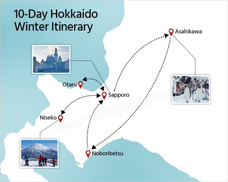 10-day Hokkaido winter itinerary map