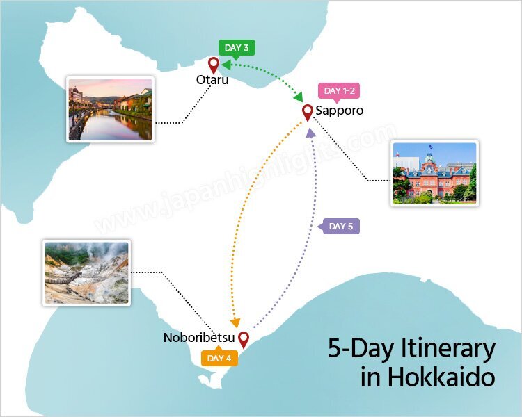 5-day Hokkaido itinerary map