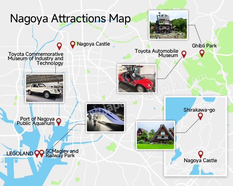 Nagoya attractions travel map