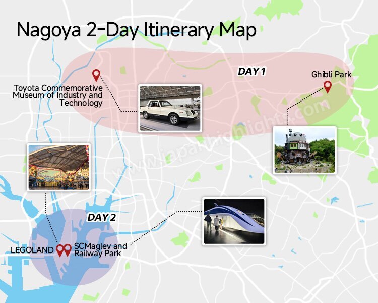 Nagoya 2-day itinerary travel map
