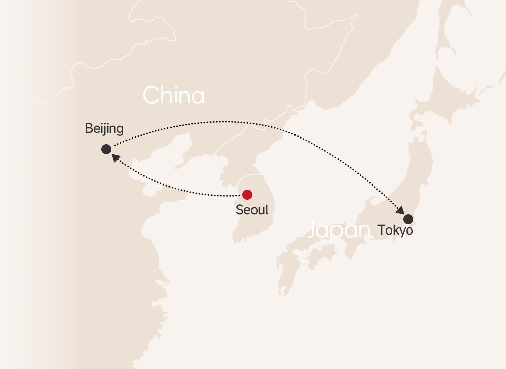 10-Day East Asia Three Capitals Tour: Seoul, Beijing & Tokyo map