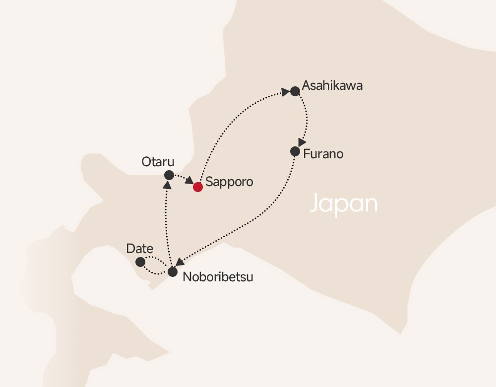8-Day Hokkaido Summer Tour Map