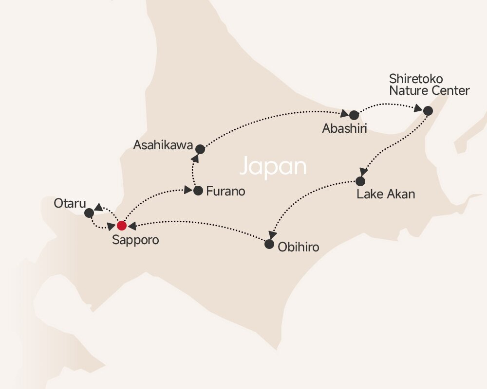 9-Day Japan Hokkaido Tour map