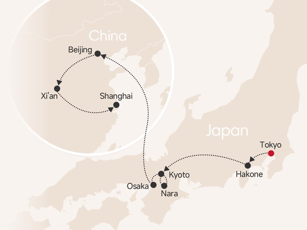 16-Day Japan and China Discovery Tour map
