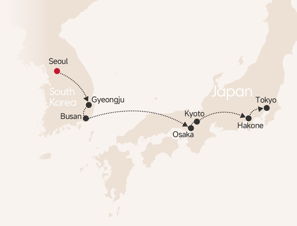 16-Day South Korea and Japan Tour map
