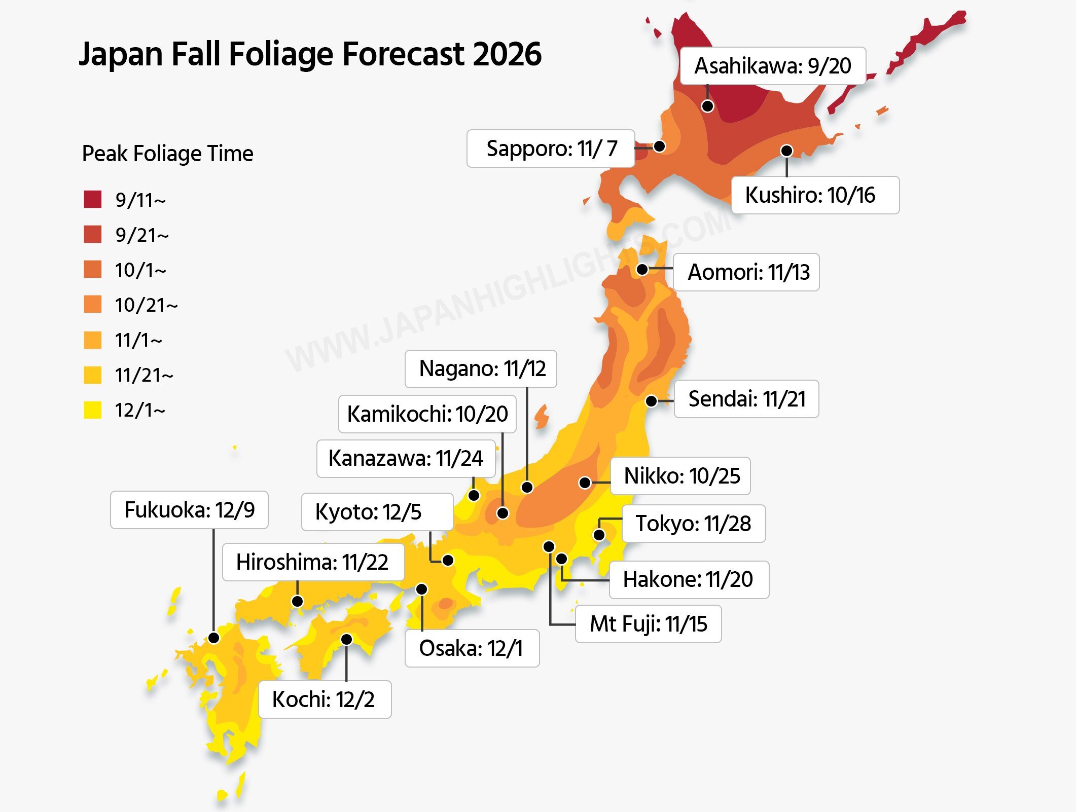 when to see autumn colors in Japan